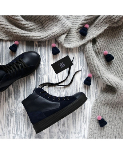 Ботинки из кожи и замши синего цвета 51-3/152