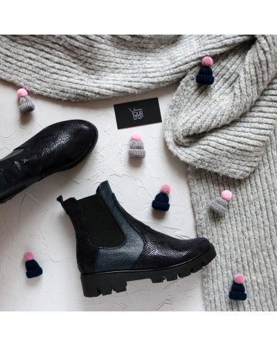 Челсі із синього нубука з принтом Арт. 12-1(S2)