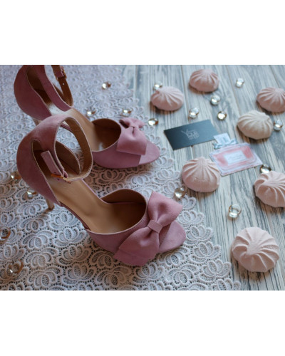 Босоніжки з рожевого велюру з бантом Арт. 95-11(2)-Бант