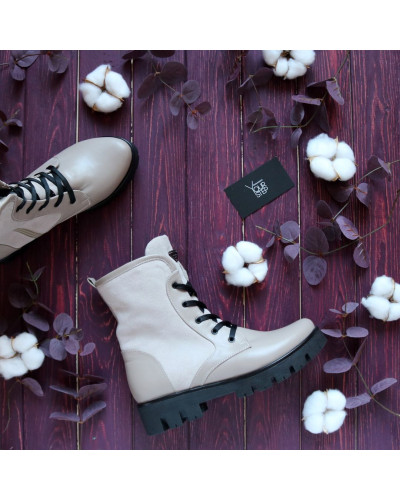 Ботинки бежевого цвета со шнуровкой на тракторной подошве Арт. 12-6F(S2)