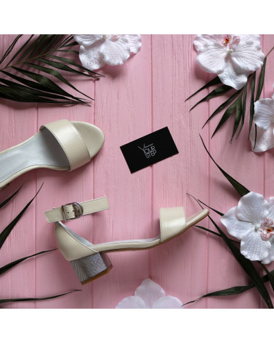 Босоніжки з бежевої шкіри Арт.: 615-3/415 Serebro