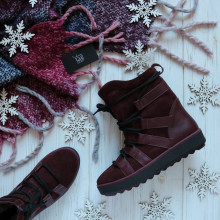 Ботинки из кожи и замши бордового цвета Ls6-2