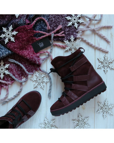 Ботинки из кожи и замши бордового цвета Ls6-2