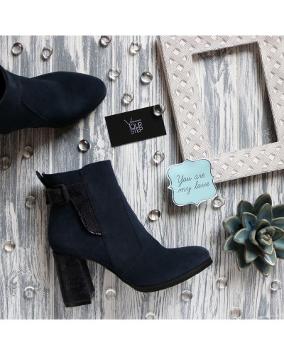 Ботинки на устойчивом каблуке синего цвета с принтовыми вставками Арт. 805-1Ок