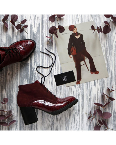 Ботильоны из лаковой кожи и замши бордового цвета на устойчивом каблуке Арт. 605-8Alf