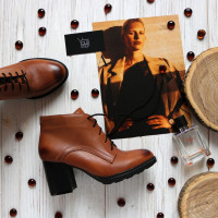 Ботильоны из рыжей кожи с эффектом потертости на устойчивом каблуке Арт. 605-8Alf