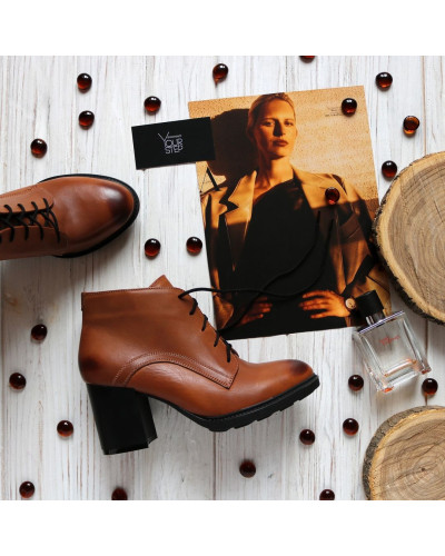 Ботильоны из рыжей кожи с эффектом потертости на устойчивом каблуке Арт. 605-8Alf