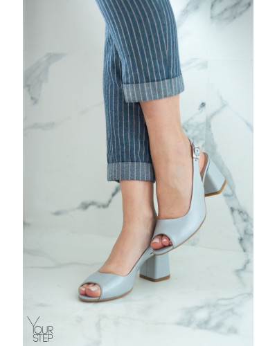 Босоніжки з бежевої шкіри на підборах Арт. 605-9/47Ок