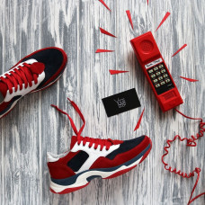 Кросівки з червоної замші з синіми та білими вставками Арт. Om-1(Крос3)