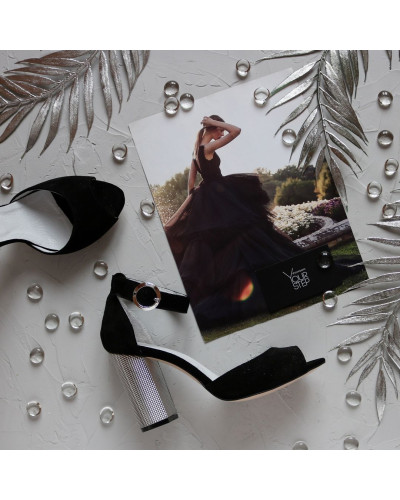 Босоніжки з чорної замші на підборах Арт. 95-6/42Serebro