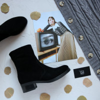 Полусапоги на каблуке из натуральной замши черного цвета Арт. 30-4V