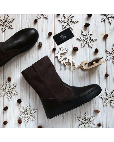 Полусапоги из кожи и замши цвета какао Арт. 12-2/21613