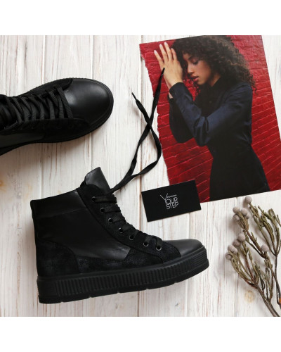 Ботинки из черной кожи с серыми замшевыми вставками 51-3/152