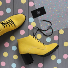 Ботильоны из замши цвета лимон на устойчивом каблуке Арт. 605-8Alf