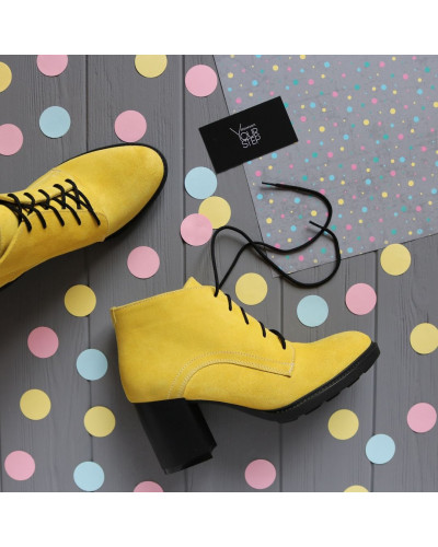 Ботильоны из замши цвета лимон на устойчивом каблуке Арт. 605-8Alf