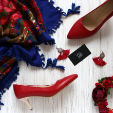 Червоні туфлі-човники зі шкіри на шпильці Арт. 657-1/36