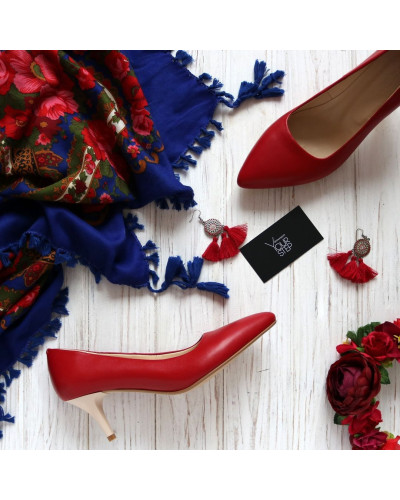 Червоні туфлі-човники зі шкіри на шпильці Арт. 657-1/36