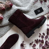 Полусапоги из замши цвета баклажан на тракторной подошве Арт. 12-2(S2)