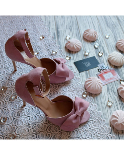 Босоніжки з рожевого велюру з бантом Арт. 95-11(2)-Бант