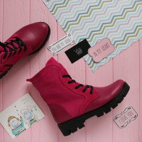 Ботинки из кожи и замши цвета фуксии со шнуровкой на тракторной подошве Арт. 12-6(S2)