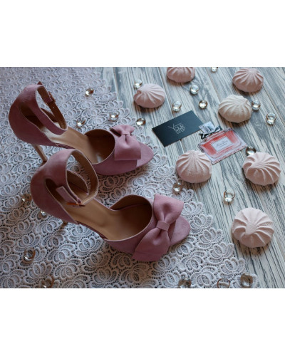 Босоніжки з рожевого велюру з бантом Арт. 95-11(2)-Бант