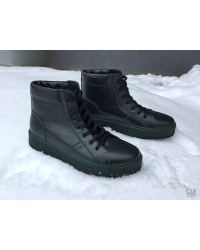 Ботинки из зеленой кожи на зеленой подошве 51-3/152