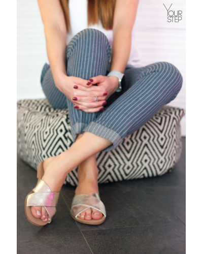 Шльопанці зі шкіри кольору золото Арт. 10-19/112