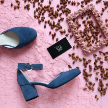 Босоніжки із замші кольору джинс Арт. 605-6/45Ок