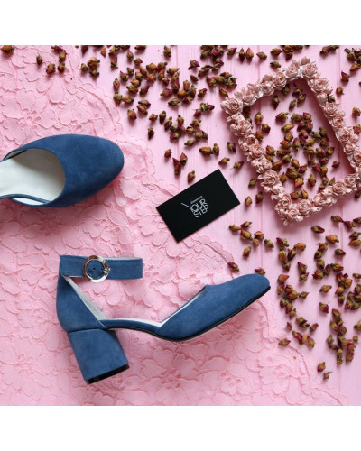 Босоніжки із замші кольору джинс Арт. 605-6/45Ок