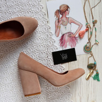 Туфли из замши цвета бледный персик на устойчивом каблуке Арт. 95-1/49Ок