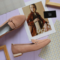 Замшеві лофери в кольорі персик із фурнітурою Арт. 156-1-2578