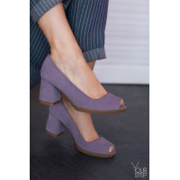 Туфли из лиловой замши на низком каблуке Арт. 605-3/47Ок(Alf2)