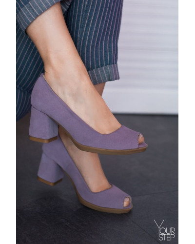 Туфли из лиловой замши на низком каблуке Арт. 605-3/47Ок(Alf2)