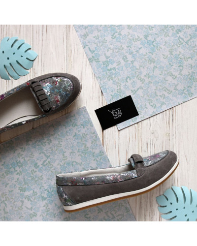 Мокасины из серой замши с принтовыми вставками Арт. 05-8(Am4)