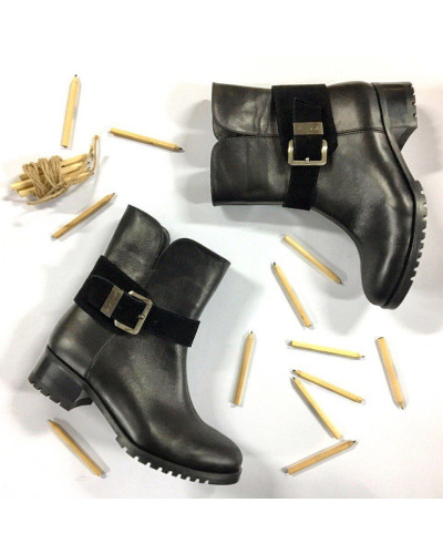 Полусапоги из черной кожи со съемной пряжкой Арт. 30-2