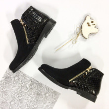 Ботинки из замши и лаковой кожи под рептилию черного цвета со змейками Арт. 235-2(М6)