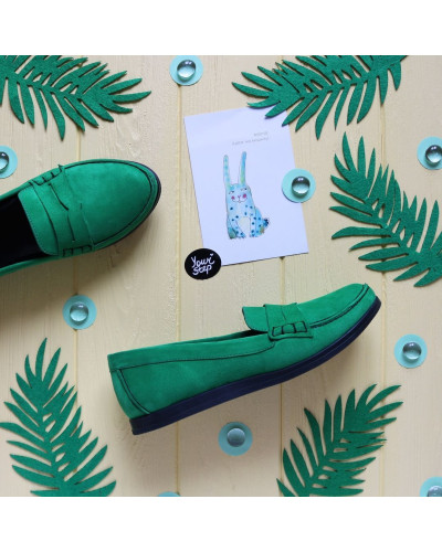 Мокасины из ярко-зеленого велюра Арт. 05-10(Am4)