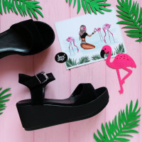 Босоніжки з чорної замші на танкетці Арт. 352-2