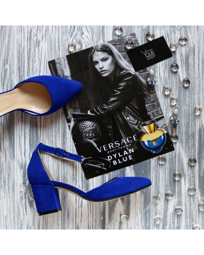 Босоніжки з яскраво-синьої замші з гострим носом Арт. 657-4/41Ок