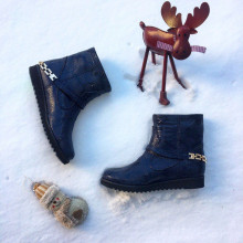 Ботинки из синего нубука под питон со съемной фурнитурой Арт. 12-19F