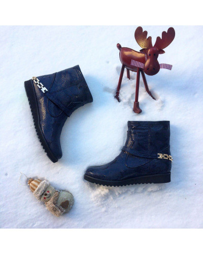 Ботинки из синего нубука под питон со съемной фурнитурой Арт. 12-19F