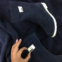 Полусапоги из синей замши на белой подошве Арт. 12-3(M6)