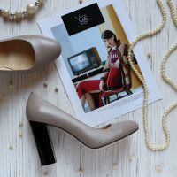 Туфли на устойчивом каблуке из темно-бежевой кожи Арт. 95-1/34