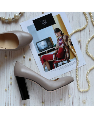 Туфли на устойчивом каблуке из темно-бежевой кожи Арт. 95-1/34