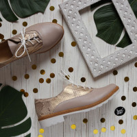 Туфли из темно-бежевой кожи с принтом под питон Арт. 05-6/129