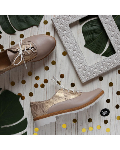 Туфли из темно-бежевой кожи с принтом под питон Арт. 05-6/129