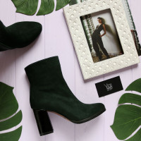 Ботильоны из зеленого велюра с черным лаковым каблуком Арт. 52-3Ок