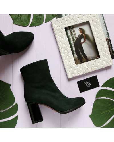 Ботильоны из зеленого велюра с черным лаковым каблуком Арт. 52-3Ок