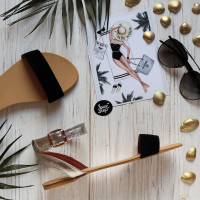 Босоножки из черной замши и золотой кожи Арт.: 06-2