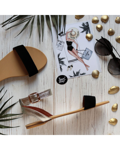 Босоножки из черной замши и золотой кожи Арт.: 06-2